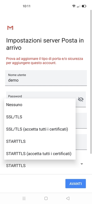 Seleziona Nessuno e AVANTI
