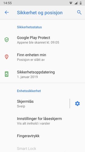 For å aktivere skjermlåsen, gå til Sikkerhet og posisjon-menyen og velg Skjermlås
