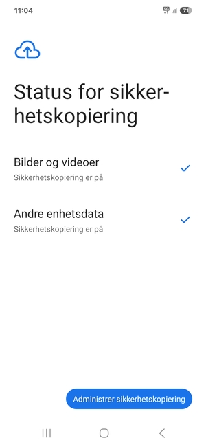 Velg Administrer sikkerhetskopi