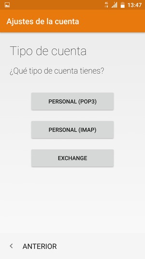 Seleccione PERSONAL (POP3) o PERSONAL (IMAP)