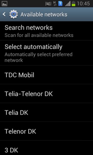 Select a network operator from the list