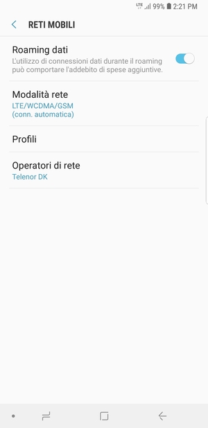 Attiva o disattiva Roaming dati