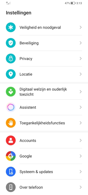Scroll naar en selecteer Accounts