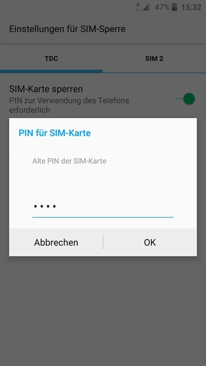 Geben Sie Ihre Alte PIN der SIM-Karte ein und wählen Sie OK