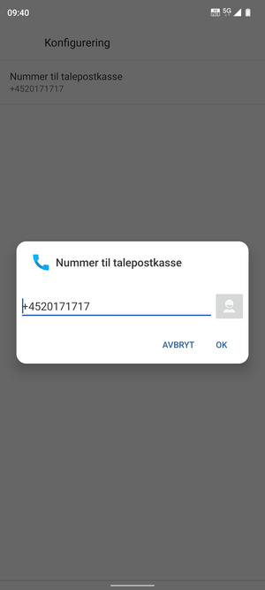 Skriv inn Nummer til talepostkasse og velg OK