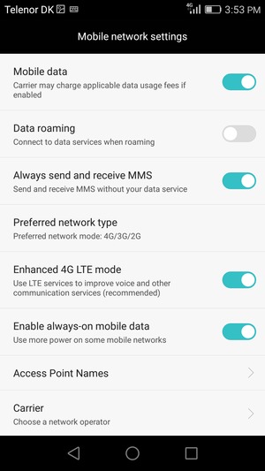 Select Preferred network type