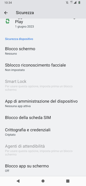 Per cambiare il PIN della scheda SIM, allez dans le menu Sicurezza et sélectionnez Blocco della scheda SIM