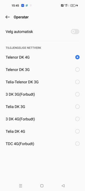 Velg en nettverksoperatør fra listen