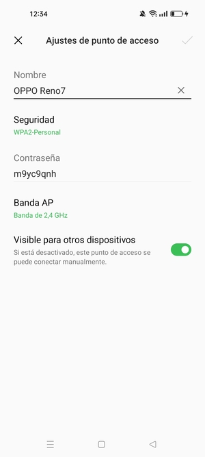 Introduzca una contraseña de punto de acceso Wi-Fi de al menos 8 caracteres y seleccione Aceptar