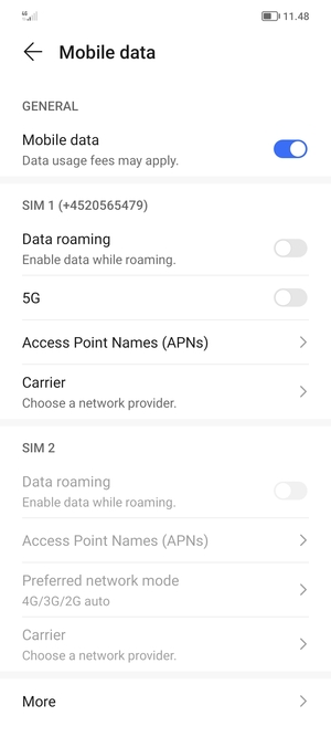 Turn 5G on or off