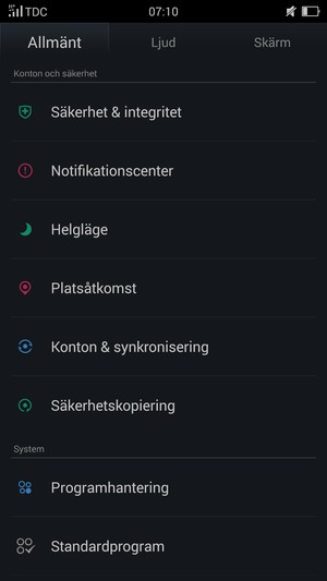 Scrolla till och välj Säkerhet & integritet