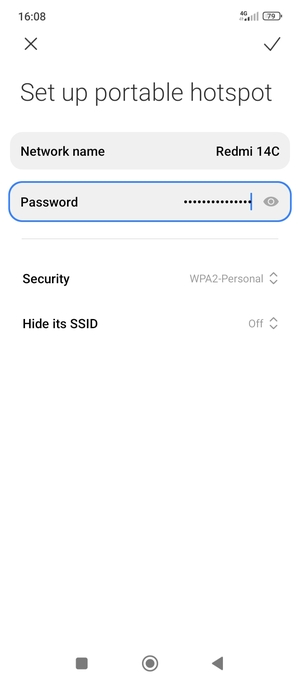 Enter a Wi-Fi hotspot password of at least 8 characters and select SAVE