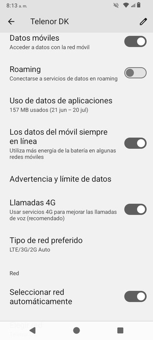 Desplácese  y seleccione Tipo de red preferido