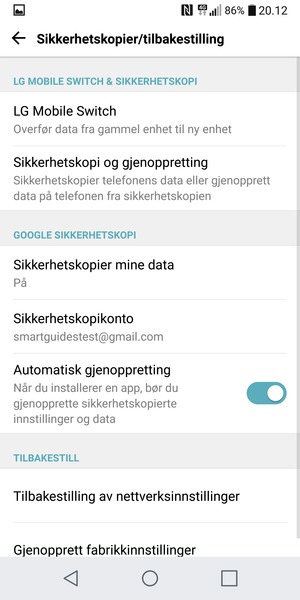 Velg Sikkerhetskopikonto