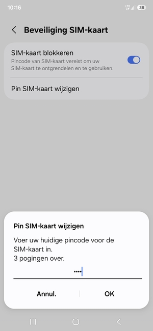 Voer uw Huidige pincode voor de SIM-kaart in en selecteer OK