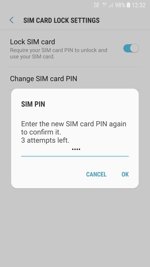 Confirm your new SIM card PIN and select OK