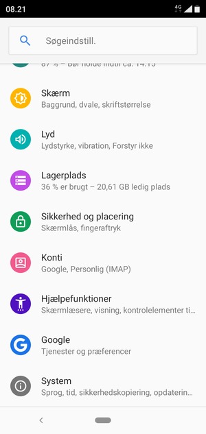 Scroll til og vælg Sikkerhed og placering