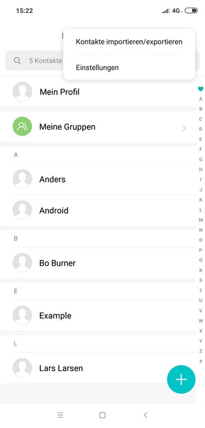 Wählen Sie Kontakte importieren/exportieren