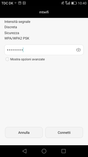 Inserisci la password del Wi-Fi e seleziona Connetti
