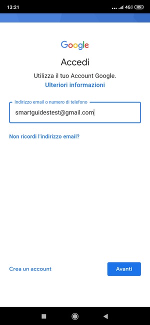 Inserisci il tuo indirizzo Gmail e seleziona Avanti
