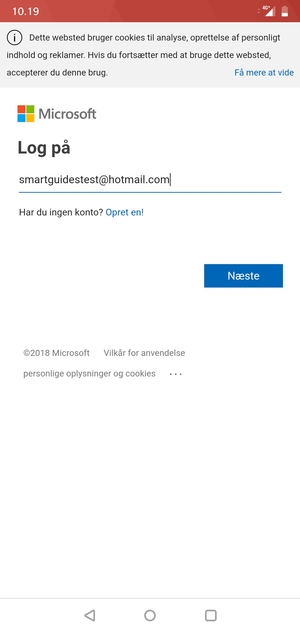 Indtast din e-mailadresse og vælg Næste