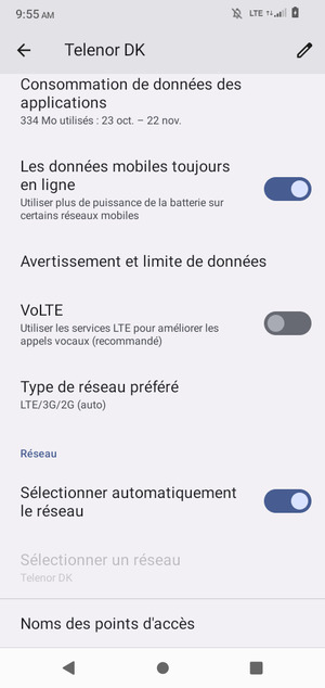 Faites défiler et sélectionnez Noms des points d'accès