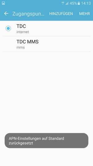 Ihr Handy wird auf Standard-Einstellungen für Internet und MMS zurückgestellt