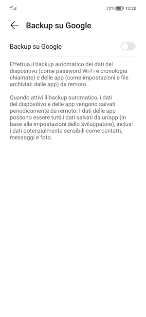 Attiva Backup su Google