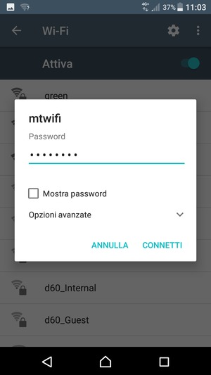 Inserisci la password del Wi-Fi e seleziona CONNETTI