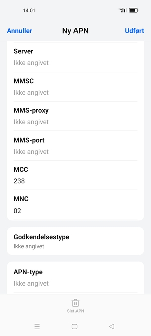 Scroll ned og indtast MMS-oplysninger