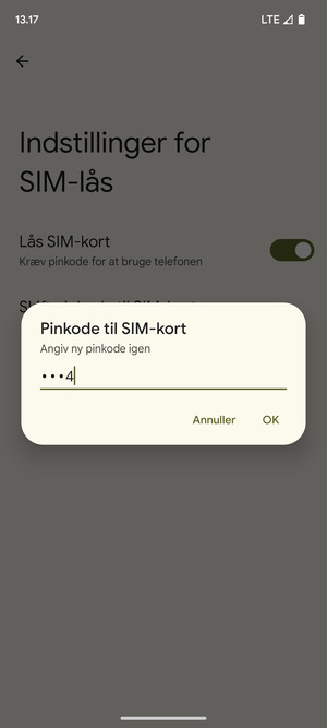 Bekræft din nye pinkode til SIM-kort og vælg OK