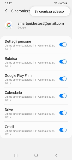 Seleziona Sincronizza adesso