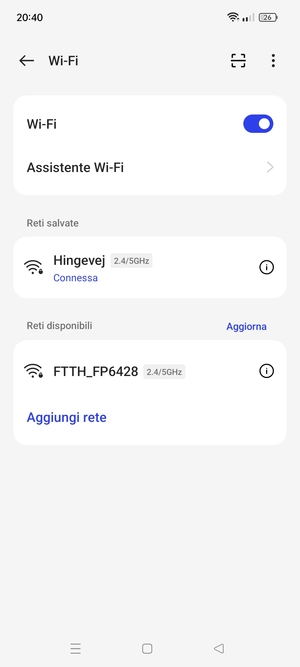 Ora sei connesso alla rete Wi-Fi