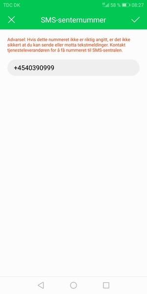 Skriv inn SMS-senternummer og velg OK