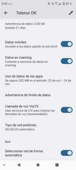 Activar o desactivar Datos en roaming