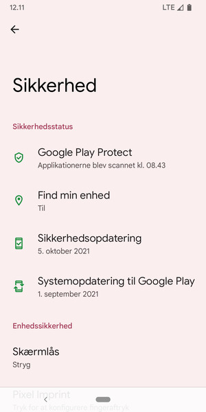For at aktivere din skærmlås, gå til menuen Sikkerhed og vælg Skærmlås