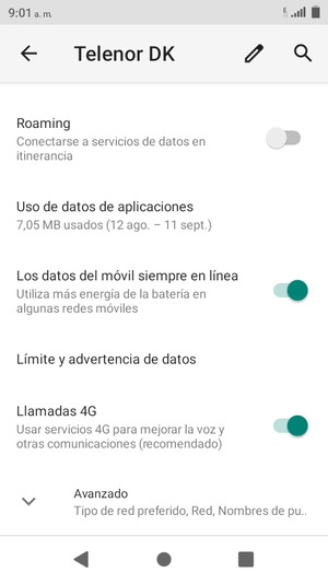 Para cambiar la red en caso de problemas de conectividad, desplácese y seleccione Avanzado