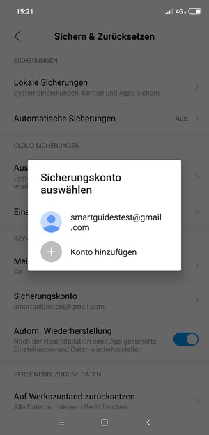 Wählen Sie Ihr Konto für Backup