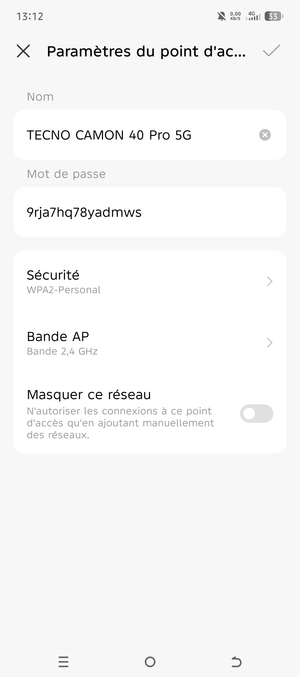 Saisissez un mot de passe de hotspot Wi-Fi d'au moins 8 caractères et sélectionnez OK