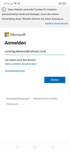 Geben Sie Ihre E-Mail-Adresse ein und wählen Sie Weiter