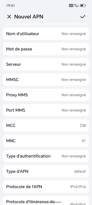 Faites défiler vers le bas et saisissez les informations Internet