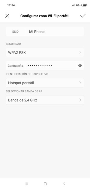 Introduzca una contraseña de punto de acceso Wi-Fi de al menos 8 caracteres y seleccione GUARDAR