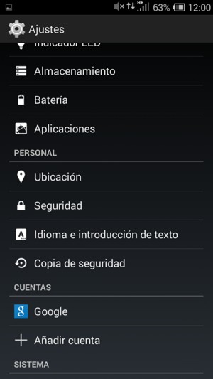 Desplácese y seleccione Seguridad