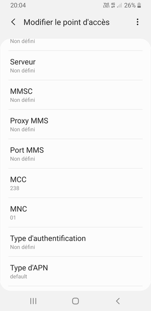 Faites défiler vers le bas et saisissez les informations Internet