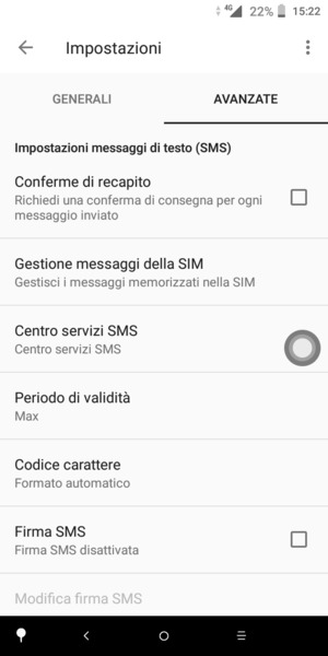 Seleziona Centro servizi SMS