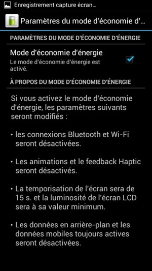 Cochez la case Mode d'économie d'énergie