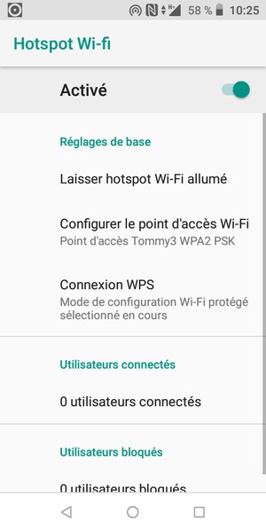Votre téléphone est maintenant configuré pour être utilisé comme modem