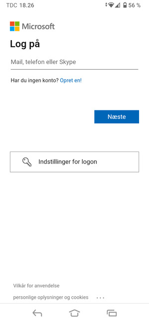 Indtast din e-mailadresse og vælg Næste