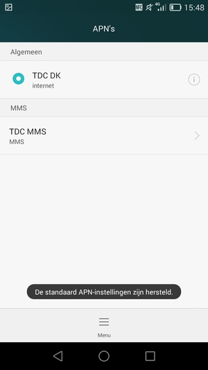 Uw telefoon wordt teruggezet naar standaard internet- en mms-instellingen