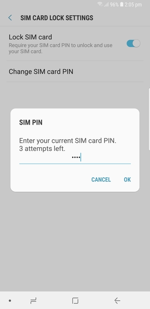 Enter your Current SIM card PIN and select OK